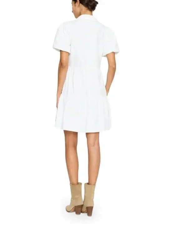 Brochu Walker Havana Mini Dress Women’s Medium Ivory White Tiered Puff Sleeve - Picture 4 of 11